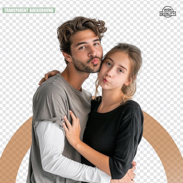Um casal olhando um para o outro nos olhos com um fundo transparente