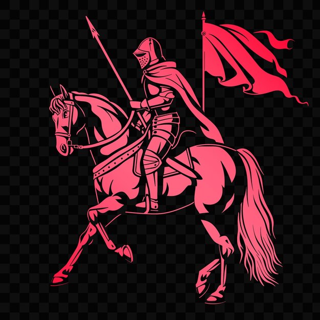 PSD um cavaleiro a cavalo com uma capa vermelha e uma bandeira