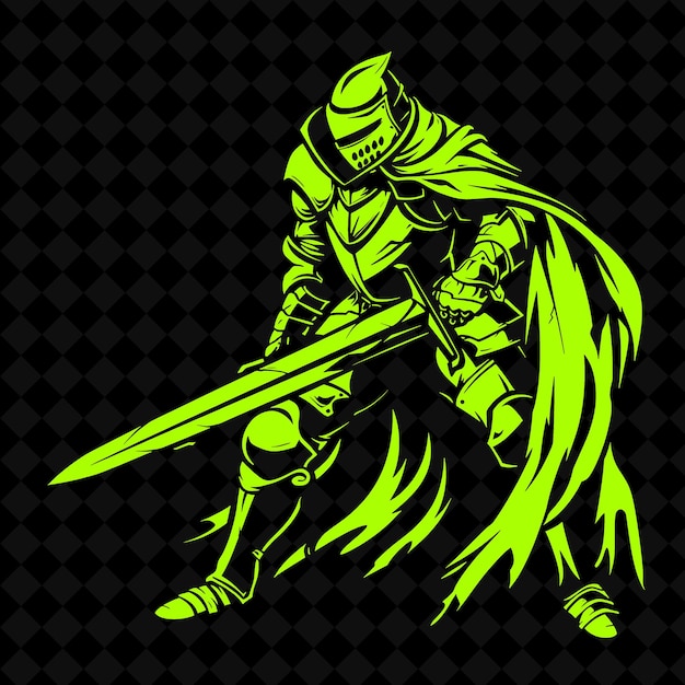 PSD um cavaleiro com uma espada e um escudo em um fundo preto