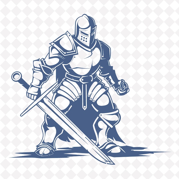 Um cavaleiro com uma espada e um escudo.