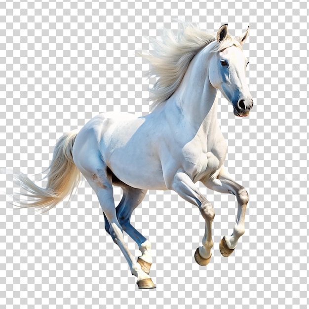 PSD um cavalo branco está galopando isolado em um fundo transparente