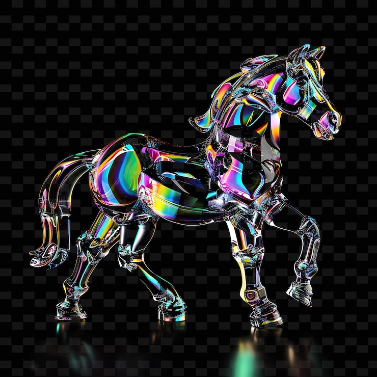 PSD um cavalo com um fundo colorido arco-íris e o reflexo do cavalo
