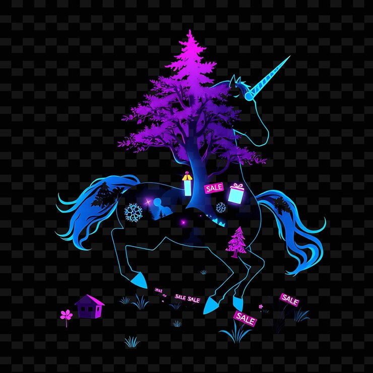 PSD um cavalo com um unicórnio azul nas costas é um sinal que diz unicórnios