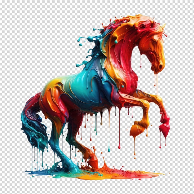 PSD um cavalo com uma pintura de cor arco-íris em suas costas é desenhado em um fundo branco