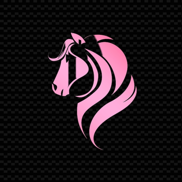 PSD um cavalo rosa com uma crina rosa no fundo preto