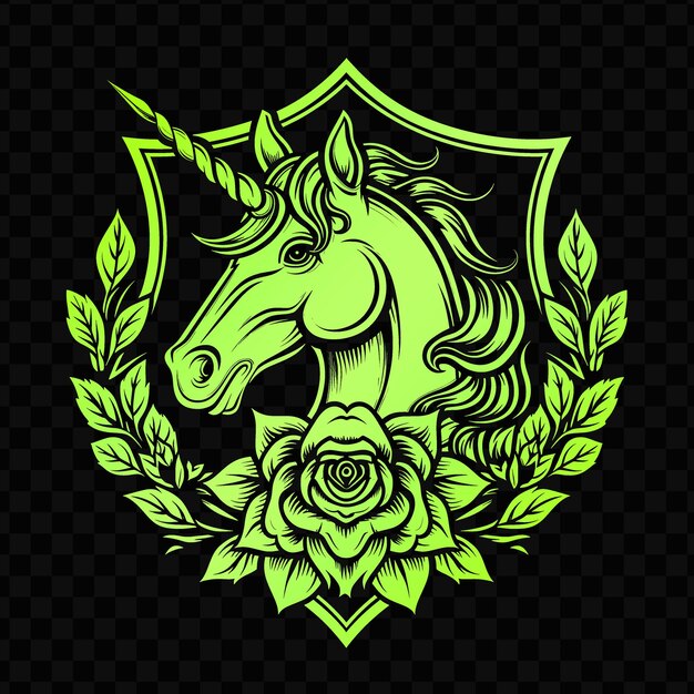 PSD um cavalo verde com uma coroa de rosas no topo