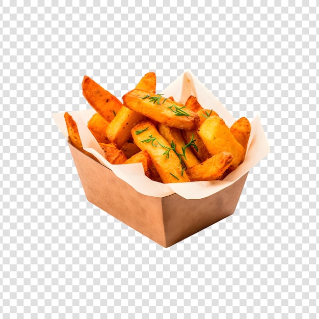 PSD um cesto de batatas fritas ou caixas de batata com um saco de papel em um fundo transparente