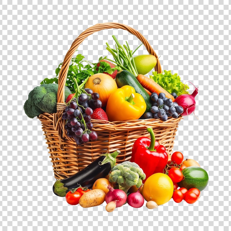 Um cesto de vime cheio de uma variedade de frutas coloridas