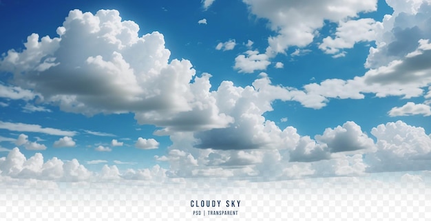 Um céu azul com nuvens brancas e sol isolado em fundo transparente