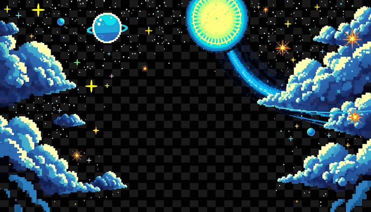 PSD um céu noturno cheio de estrelas com planetas e estrelas