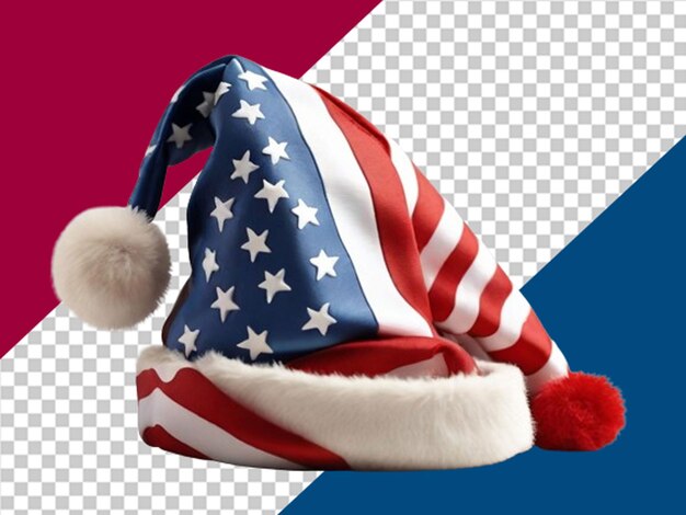 PSD um chapéu de papai noel desenhado com a bandeira americana