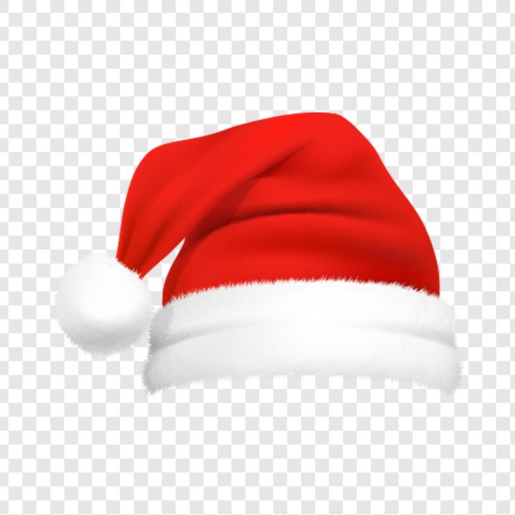 PSD um chapéu de papai noel vermelho festivo com acabamento branco e um pompom isolado em fundo transparente