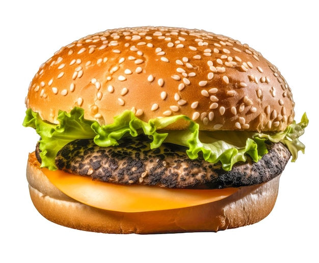 Um cheeseburger com alface em um fundo transparente generative ai