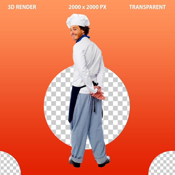 PSD um chef em pé em um fundo transparente isolado