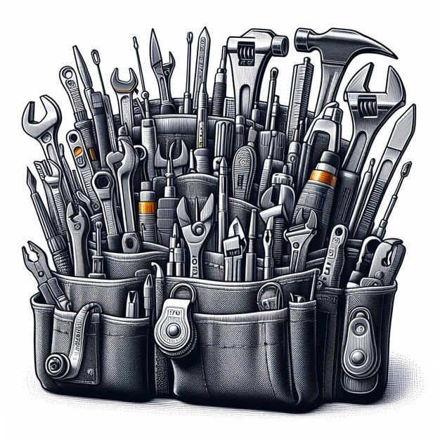 PSD um cinto de ferramentas cheio de ferramentas para um entusiasta do diy