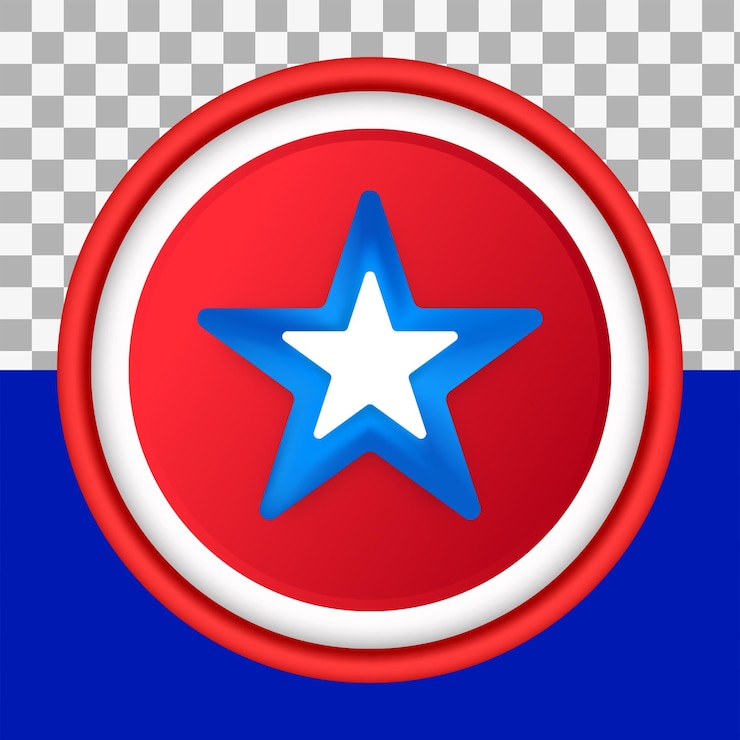 PSD um círculo redondo vermelho e azul com uma estrela dentro.