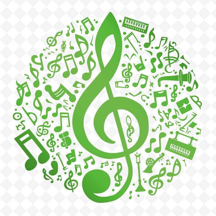 PSD um círculo verde de notas de música com um fundo verde com um símbolo verde para a música