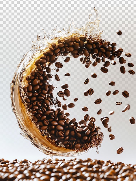 Um close de grãos de café formando uma forma de onda em um fundo claro