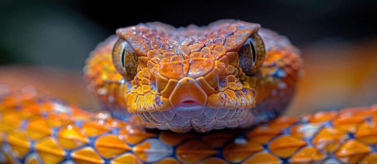 PSD um close de uma cobra laranja vibrante