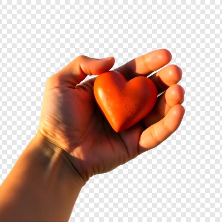 PSD um close de uma mão segurando um coração vermelho