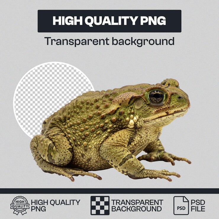 PSD um close realista de um sapo com um fundo transparente