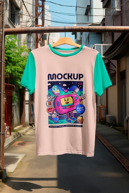 Um close-up do modelo de marca de camiseta