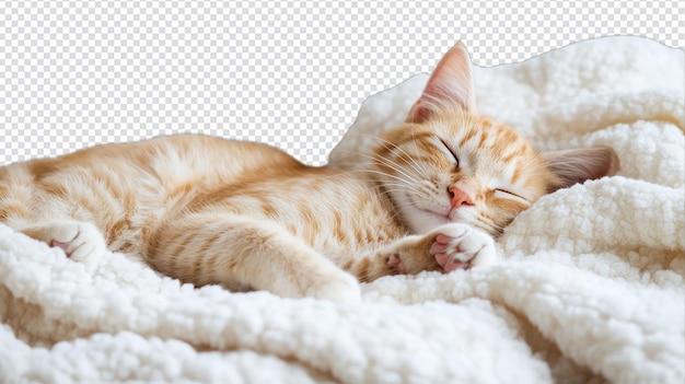 Um close-up tranquilo de um gato durmindo tranquilamente em um cobertor aconchegante ideal para projetos e projetos com temas de animais de estimação
