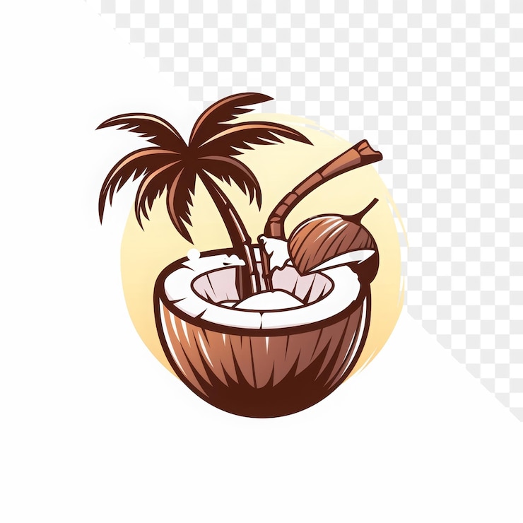 PSD um coco e um coco em uma tigela de coco