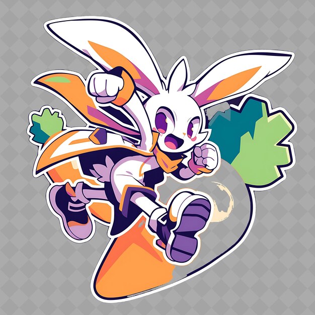 PSD um coelho com um rosto branco e luvas laranjas está correndo em um círculo