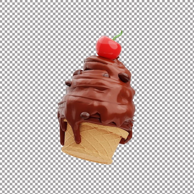 Um cone de sorvete de chocolate em um arquivo renderizado