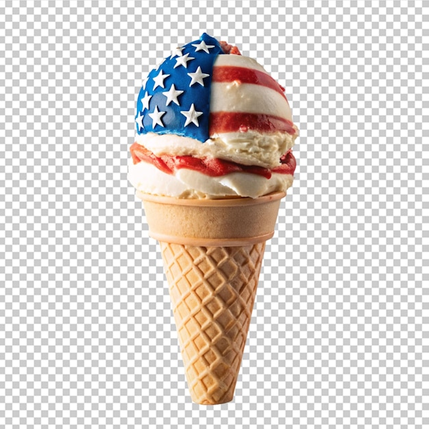 Um cone de waffle com uma bandeira americana