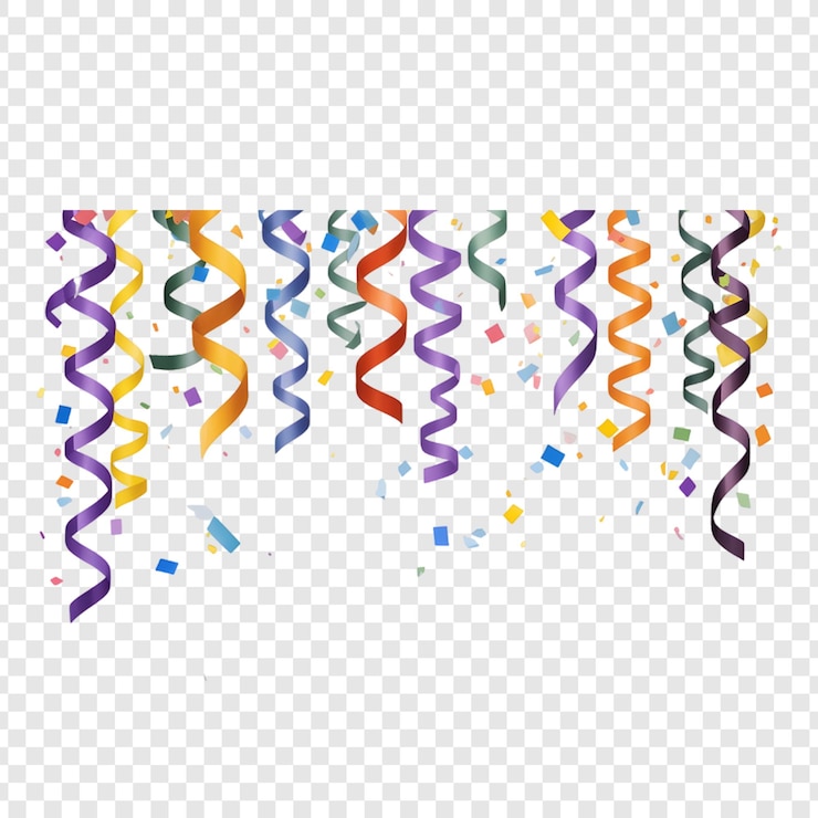 PSD um confete colorido com fitas em um fundo transparente