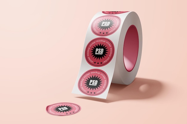 um conjunto de adesivos promocionais circulares redondos com maquete personalizável realista em rolo