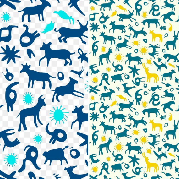 PSD um conjunto de animais coloridos e design de sol e sol