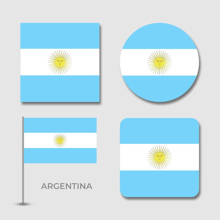 PSD um conjunto de bandeiras com a bandeira argentina em um adesivo