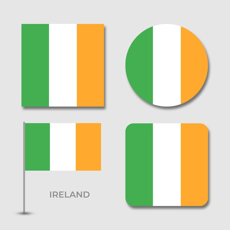 PSD um conjunto de bandeiras da irlanda com um círculo de cor laranja branco verde