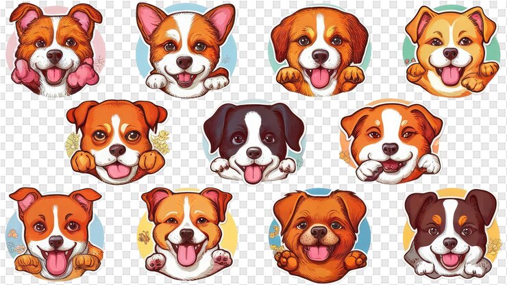 PSD um conjunto de cães com diferentes expressões em seus rostos