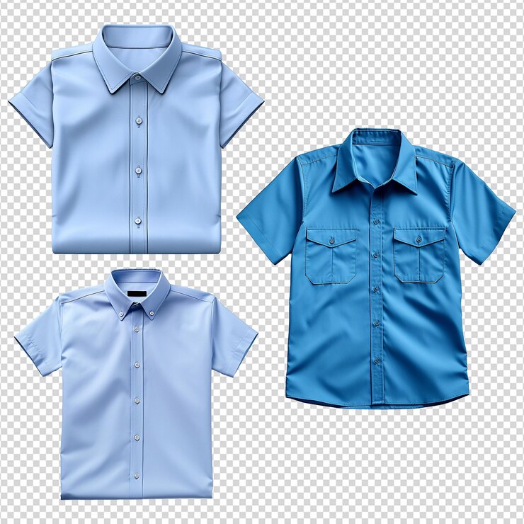 PSD um conjunto de camisa azul de manga curta masculina em fundo transparente