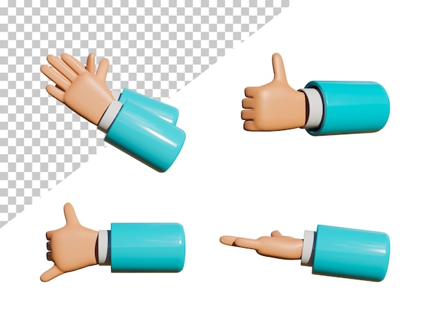 PSD um conjunto de cinco gestos de mão com os polegares para cima.