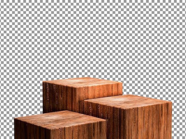 Um conjunto de cubos de madeira em fundo transparente