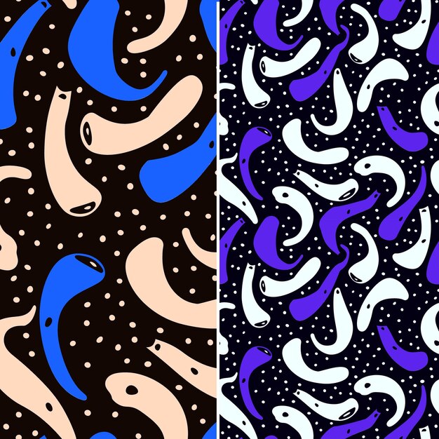 PSD um conjunto de desenhos coloridos com um peixe azul e um fundo preto