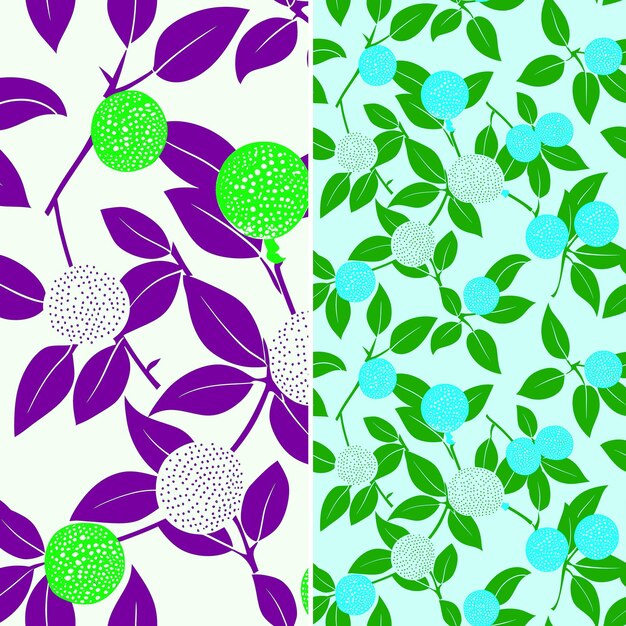 PSD um conjunto de desenhos coloridos e coloridos com folhas verdes e flores azuis