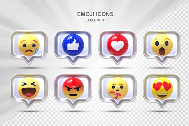 PSD um conjunto de emoticons com emoções diferentes.