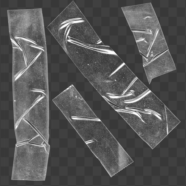 Um conjunto de fitas claras realistas com pedaços enrugados e rasgados isolados em um fundo transparente