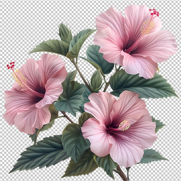 PSD um conjunto de flores com a palavra hibisco sobre elas