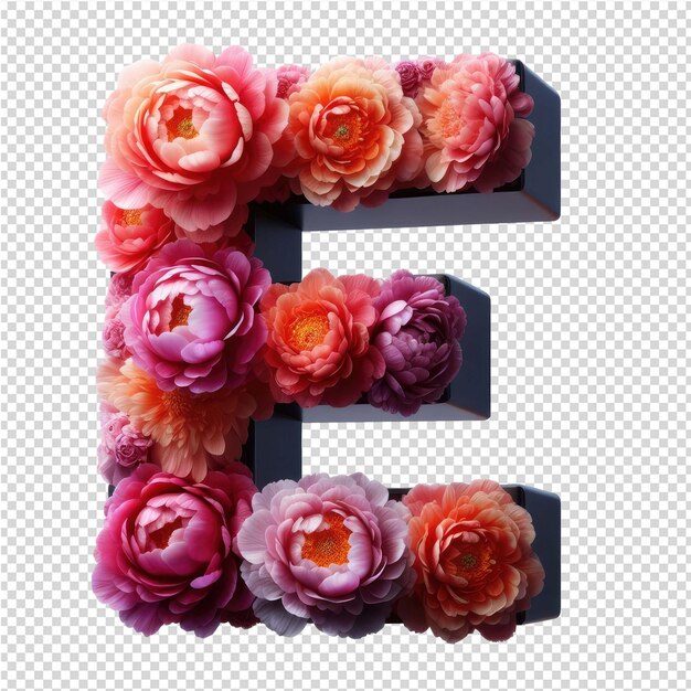 um conjunto de flores com uma letra e em um fundo transparente