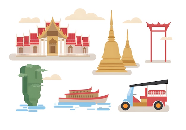 um conjunto de ilustrações para uma viagem e viagem