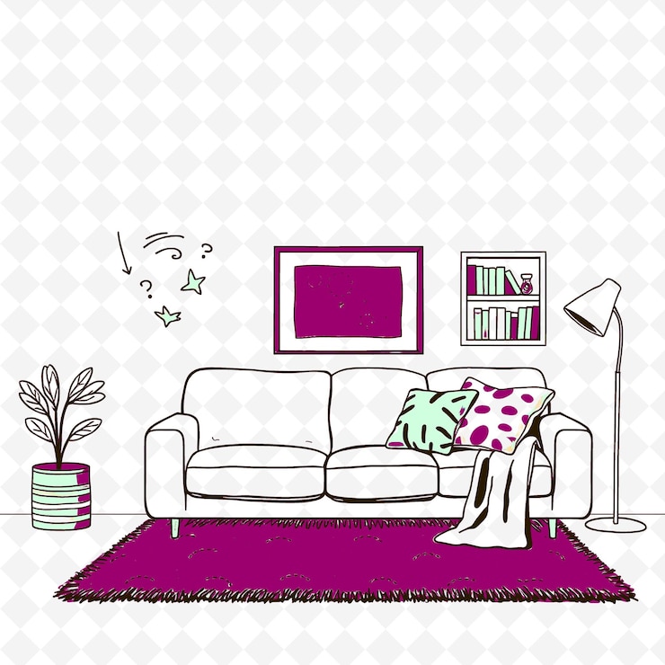 PSD um conjunto de imagens de uma mesa e cadeiras com uma toalha de mesa roxa