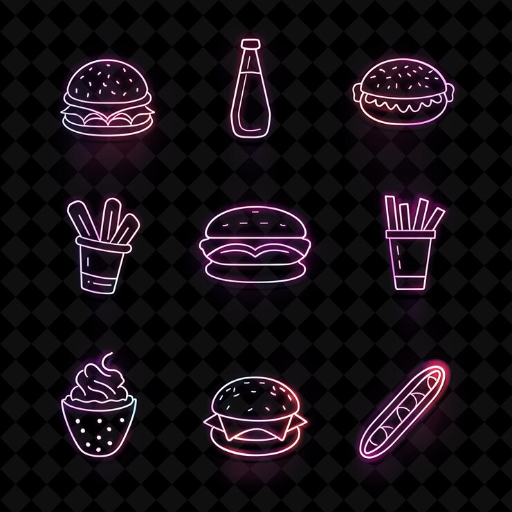 PSD um conjunto de imagens diferentes de hambúrgueres e batatas fritas