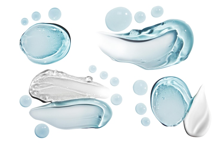 PSD um conjunto de manchas e gotas ou gotas em um fundo transparente vazio